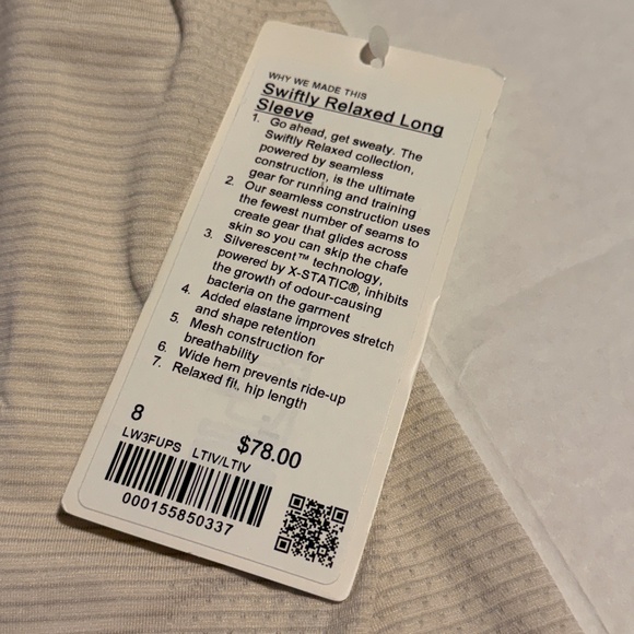 NWT Lululemon Swiftly Relaxed Long-Sleeve Shirt *Hip Length Light Ivory Size 8 - Picture 3 of 6